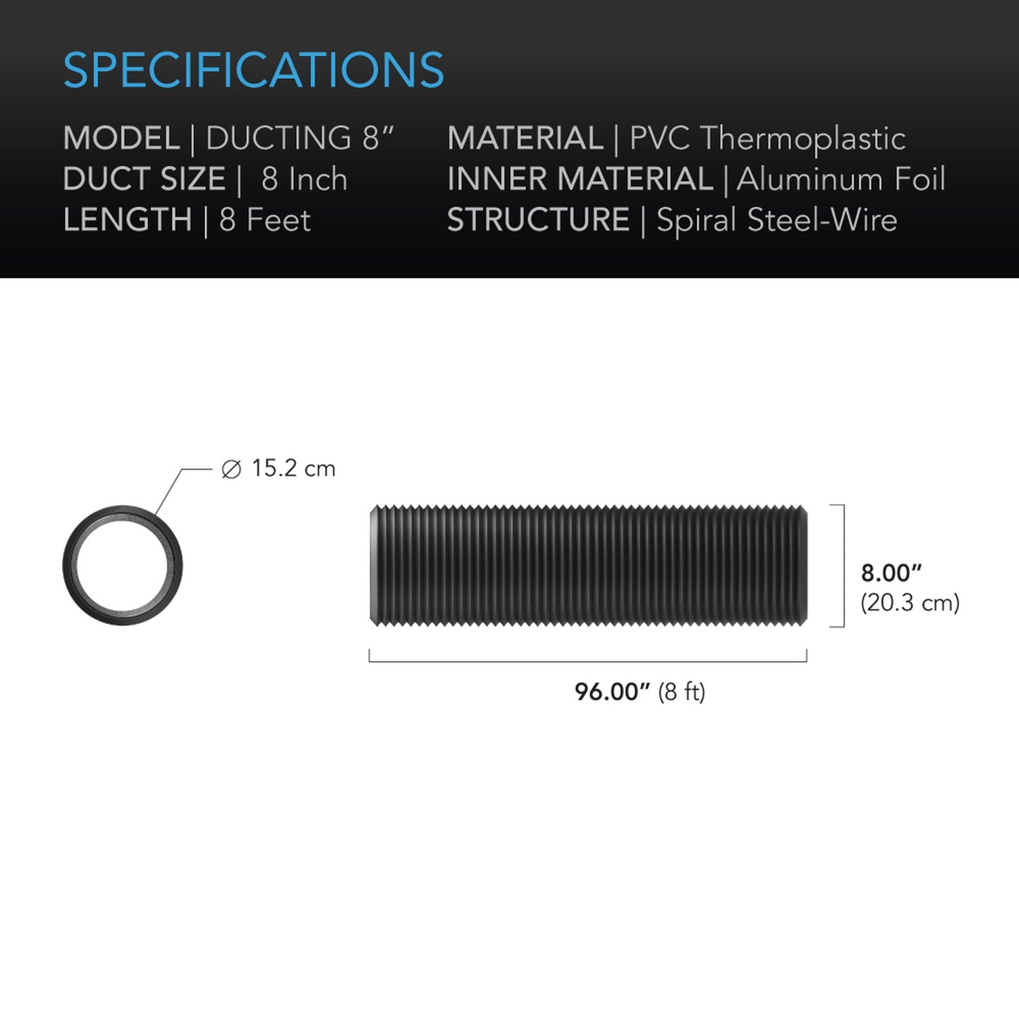 AC INFINITY 240cm ダクトホース / 8インチ AI-DTA8-8