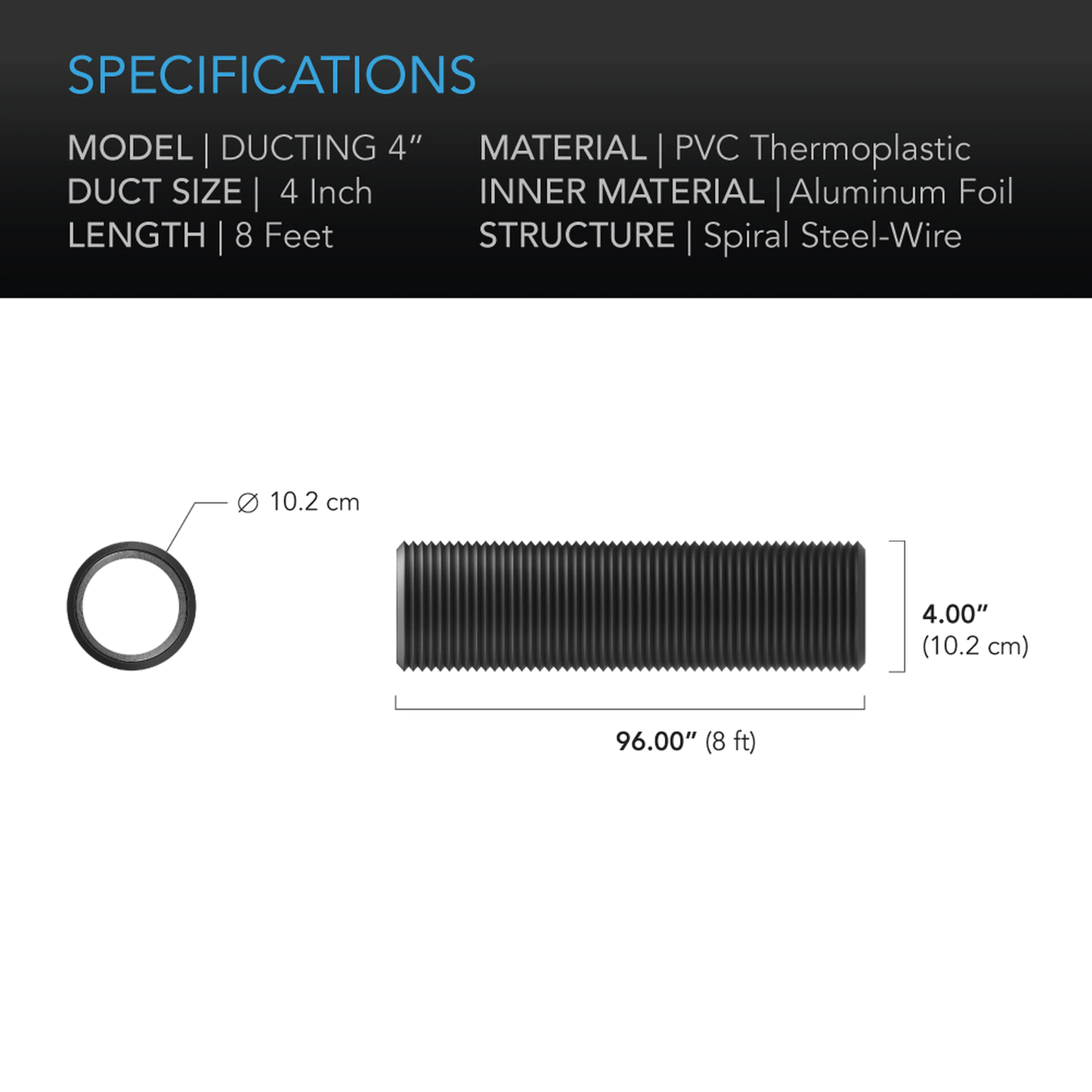 AC INFINITY 240cm ダクトホース / 4インチ AI-DTA4-8